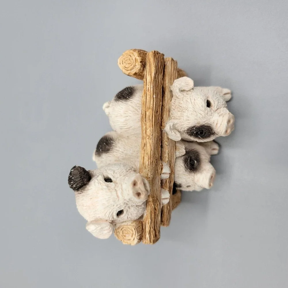 Three Little Pigs In Fence Figurine Farm House Shelf Decor Resin